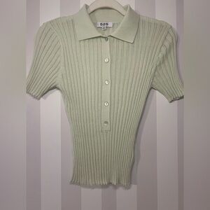 525 America Light Green Knit Polo MAYA: JOHNNY COLLAR RIBBED TOP
